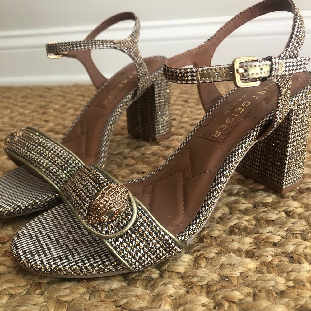 New: Kurt Geiger Kensington Langley Embellished Houndstooth Logo Heel. Size 38